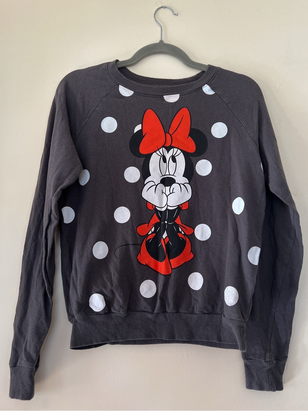 Disney Minnie Mouse Polka Dot Gray Red Sweatshirt Women’s/Juniors Size S